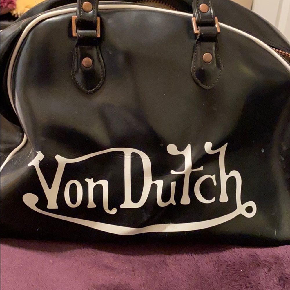 Black and white Von Dutch tote purse large